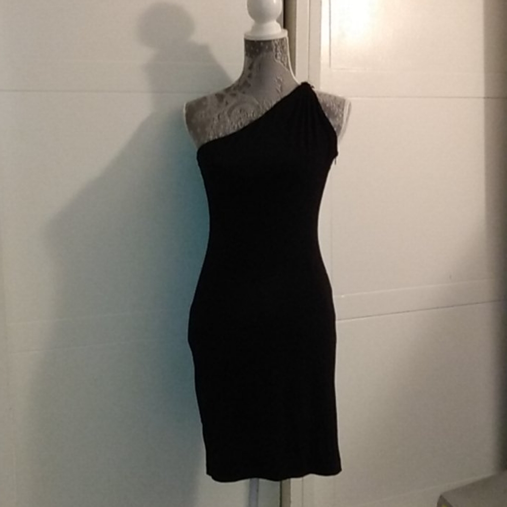 Sexy Calvin Klein LBD One Shoulder Black Cocktail Dress Mini Size 2